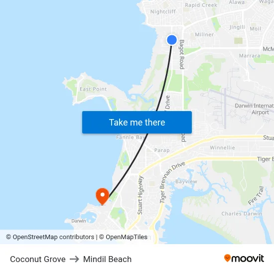 Coconut Grove to Mindil Beach map