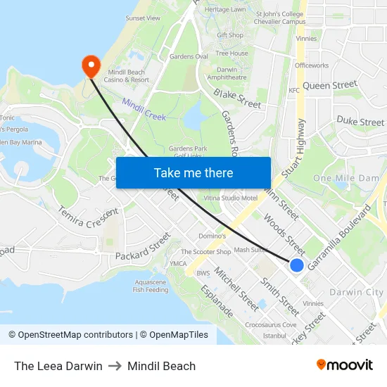 The Leea Darwin to Mindil Beach map