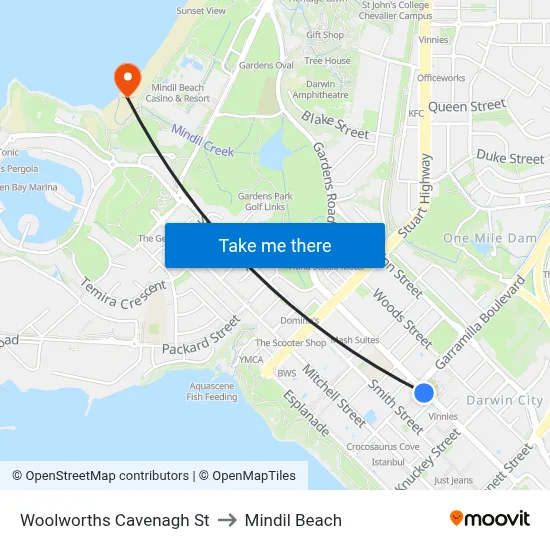 Woolworths Cavenagh St to Mindil Beach map