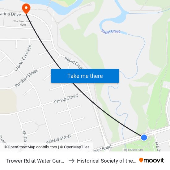 Trower Rd at Water Gardens to Historical Society of the N T map