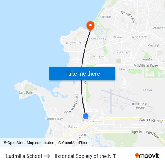 Ludmilla School to Historical Society of the N T map