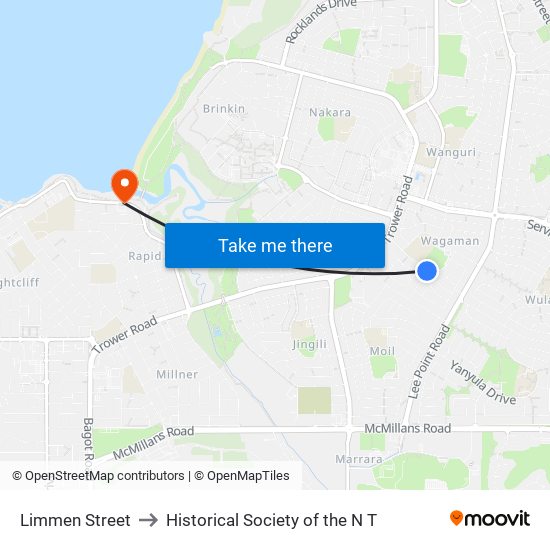 Limmen Street to Historical Society of the N T map