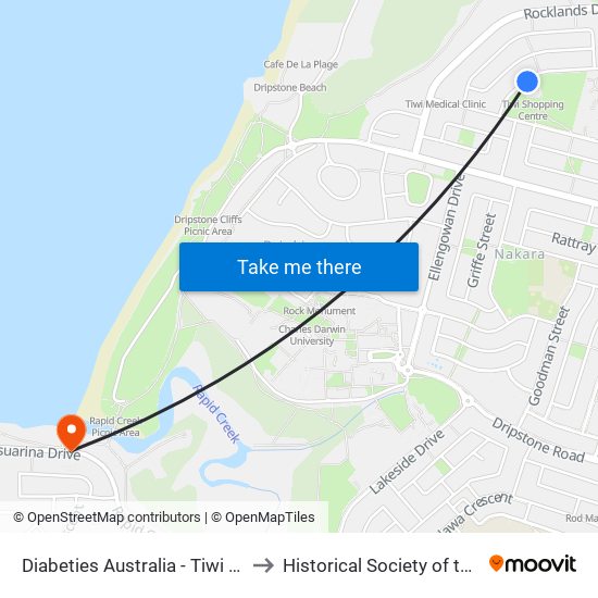 Diabeties Australia - Tiwi Shops to Historical Society of the N T map