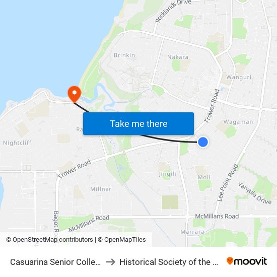 Casuarina Senior College to Historical Society of the N T map