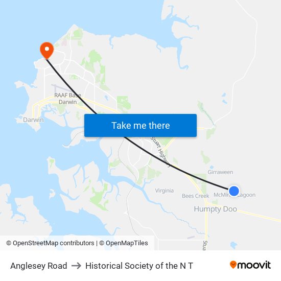 Anglesey Road to Historical Society of the N T map