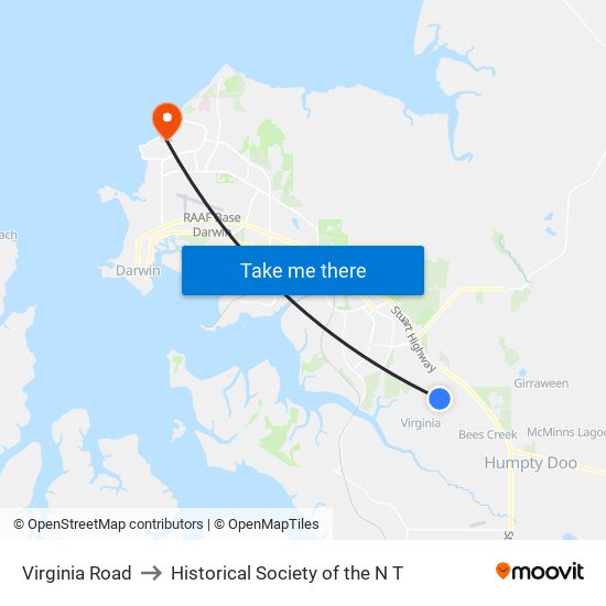 Virginia Road to Historical Society of the N T map