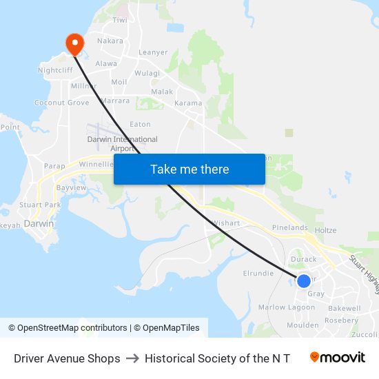 Driver Avenue Shops to Historical Society of the N T map