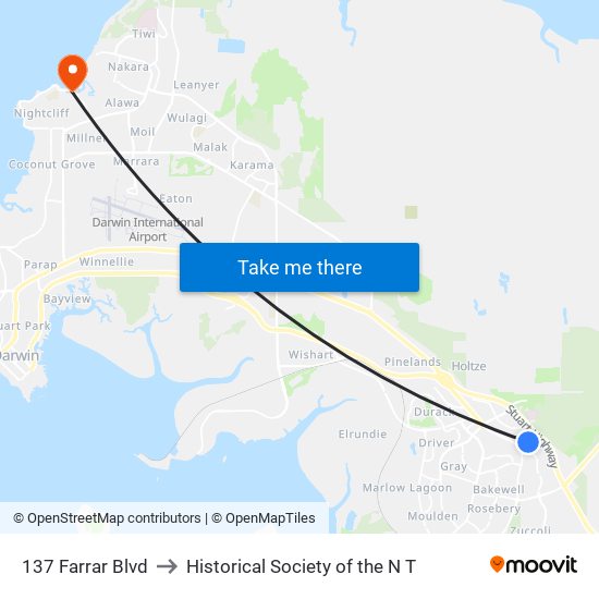 137 Farrar Blvd to Historical Society of the N T map