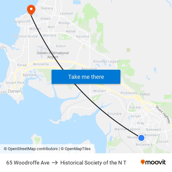 65 Woodroffe Ave to Historical Society of the N T map