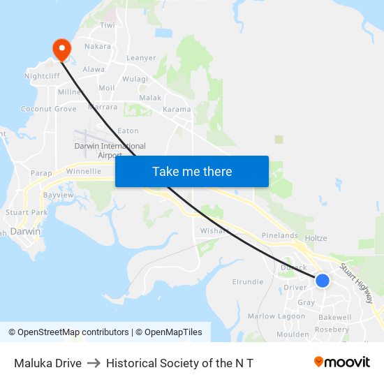 Maluka Drive to Historical Society of the N T map