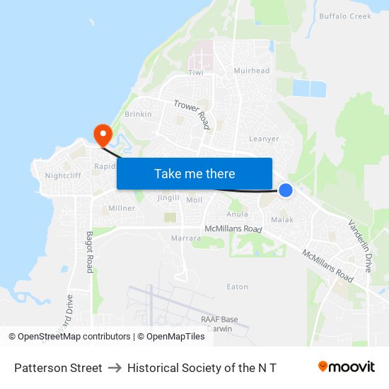 Patterson Street to Historical Society of the N T map