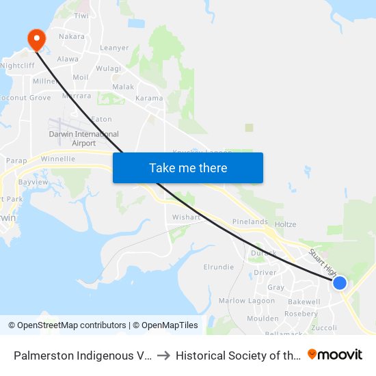 Palmerston Indigenous Village to Historical Society of the N T map