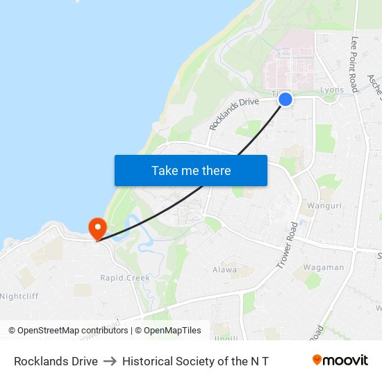 Rocklands Drive to Historical Society of the N T map