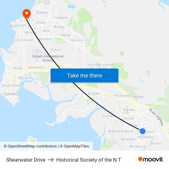 Shearwater Drive to Historical Society of the N T map