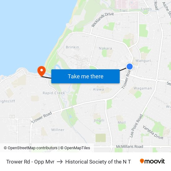 Trower Rd - Opp Mvr to Historical Society of the N T map