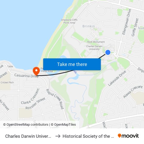 Charles Darwin University to Historical Society of the N T map