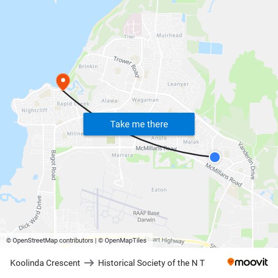 Koolinda Crescent to Historical Society of the N T map