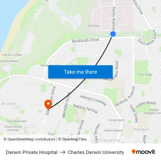 Darwin Private Hospital to Charles Darwin University map