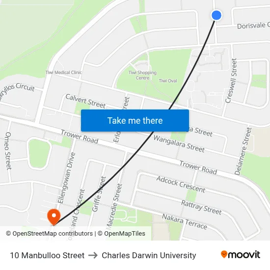 10 Manbulloo Street to Charles Darwin University map