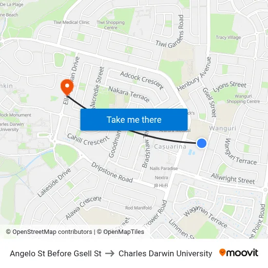 Angelo St Before Gsell St to Charles Darwin University map