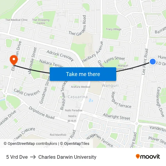 5 Vrd Dve to Charles Darwin University map