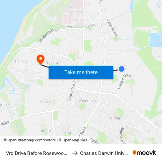 Vrd Drive Before Rosewood Cres to Charles Darwin University map