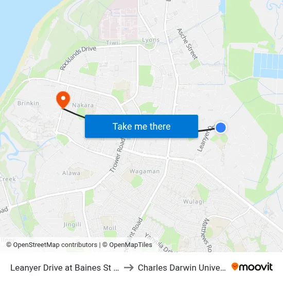 Leanyer Drive at Baines St Park to Charles Darwin University map