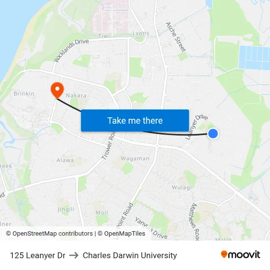 125 Leanyer Dr to Charles Darwin University map