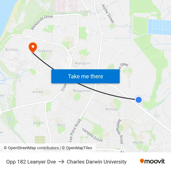Opp 182 Leanyer Dve to Charles Darwin University map