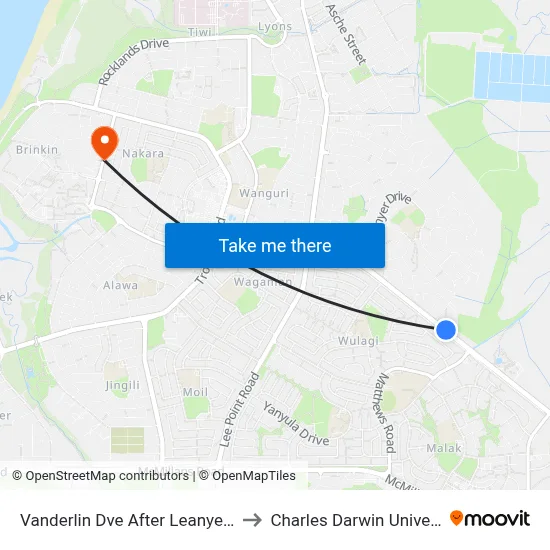 Vanderlin Dve After Leanyer Dve to Charles Darwin University map