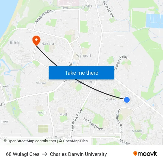68 Wulagi Cres to Charles Darwin University map