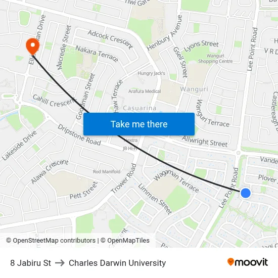 8 Jabiru St to Charles Darwin University map