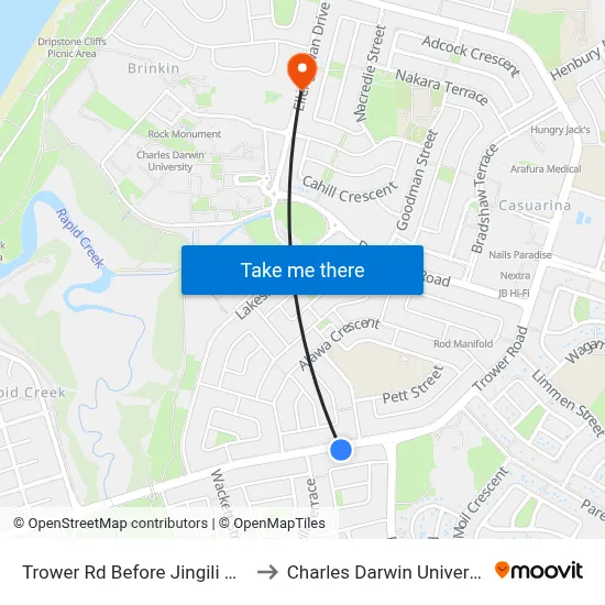 Trower Rd Before Jingili Cres to Charles Darwin University map