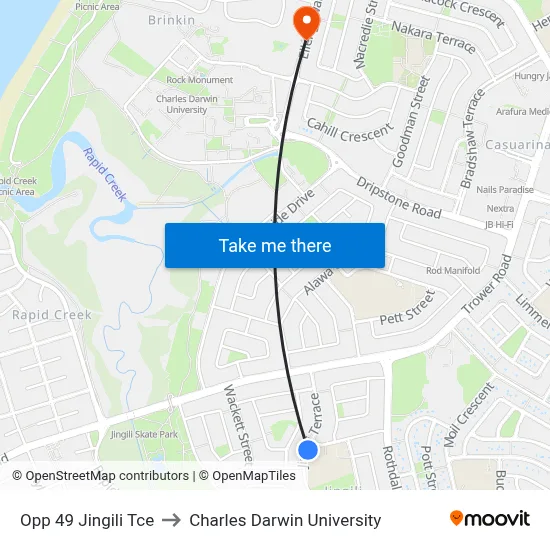 Opp 49 Jingili Tce to Charles Darwin University map