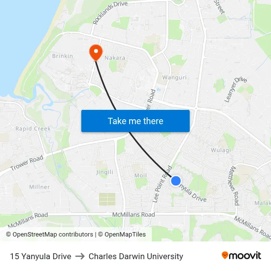 15 Yanyula Drive to Charles Darwin University map