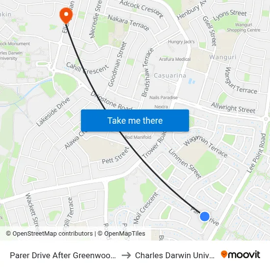 Parer Drive After Greenwood Cres to Charles Darwin University map