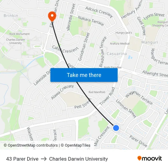 43 Parer Drive to Charles Darwin University map