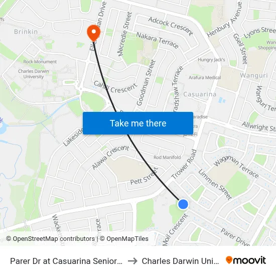 Parer Dr at Casuarina Senior College to Charles Darwin University map