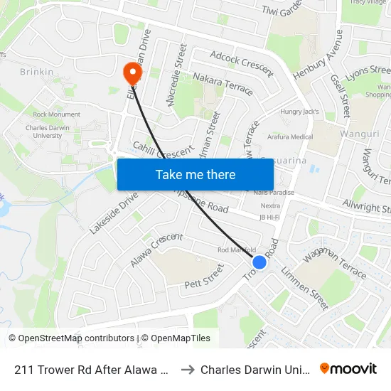 211 Trower Rd After Alawa Crescent to Charles Darwin University map