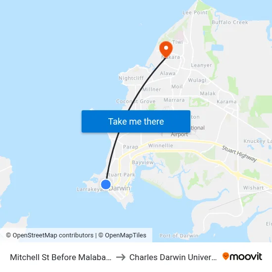 Mitchell St Before Malabar St to Charles Darwin University map