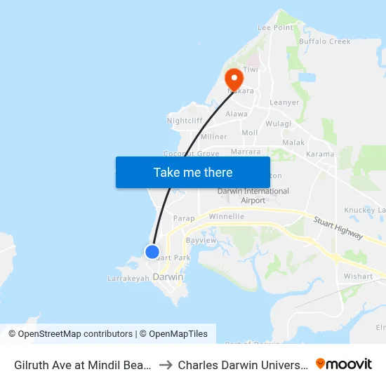 Gilruth Ave at Mindil Beach to Charles Darwin University map