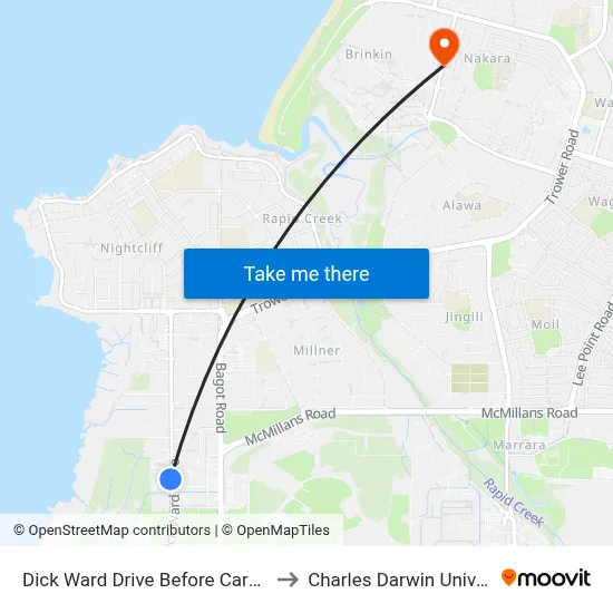 Dick Ward Drive Before Caryota Ct to Charles Darwin University map
