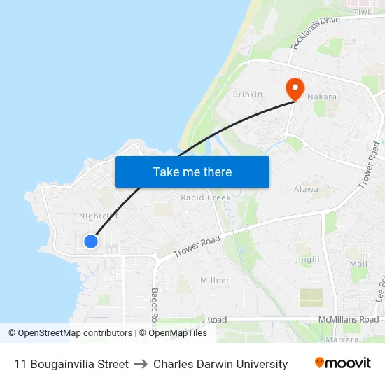 11 Bougainvilia Street to Charles Darwin University map