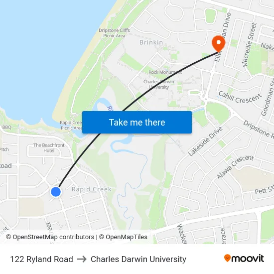 122 Ryland Road to Charles Darwin University map