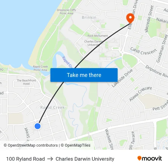 100 Ryland Road to Charles Darwin University map