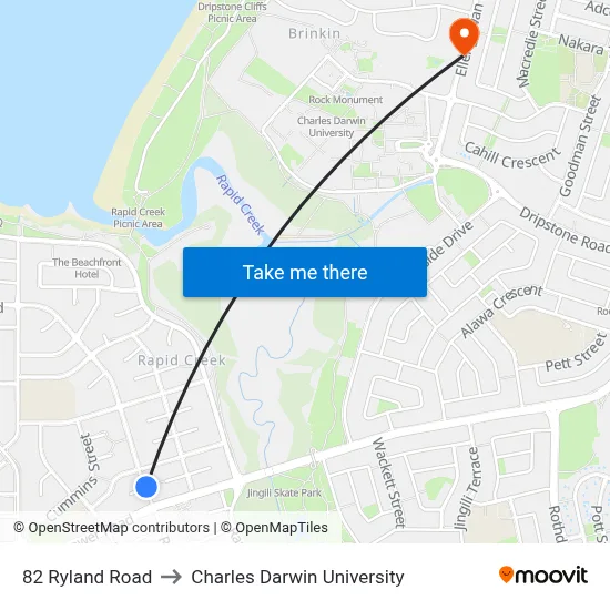 82 Ryland Road to Charles Darwin University map