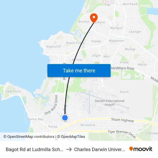 Bagot Rd at Ludmilla School to Charles Darwin University map