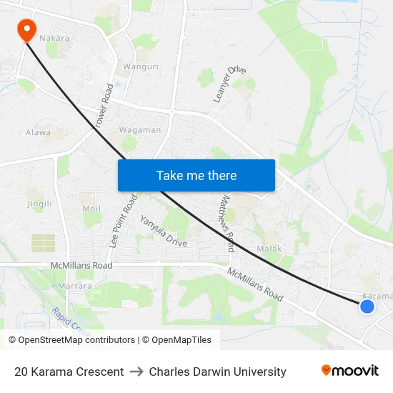 20 Karama Crescent to Charles Darwin University map