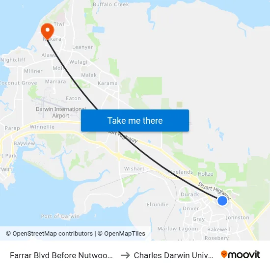Farrar Blvd Before Nutwood Cres to Charles Darwin University map