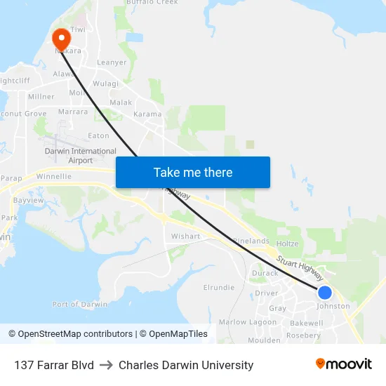 137 Farrar Blvd to Charles Darwin University map